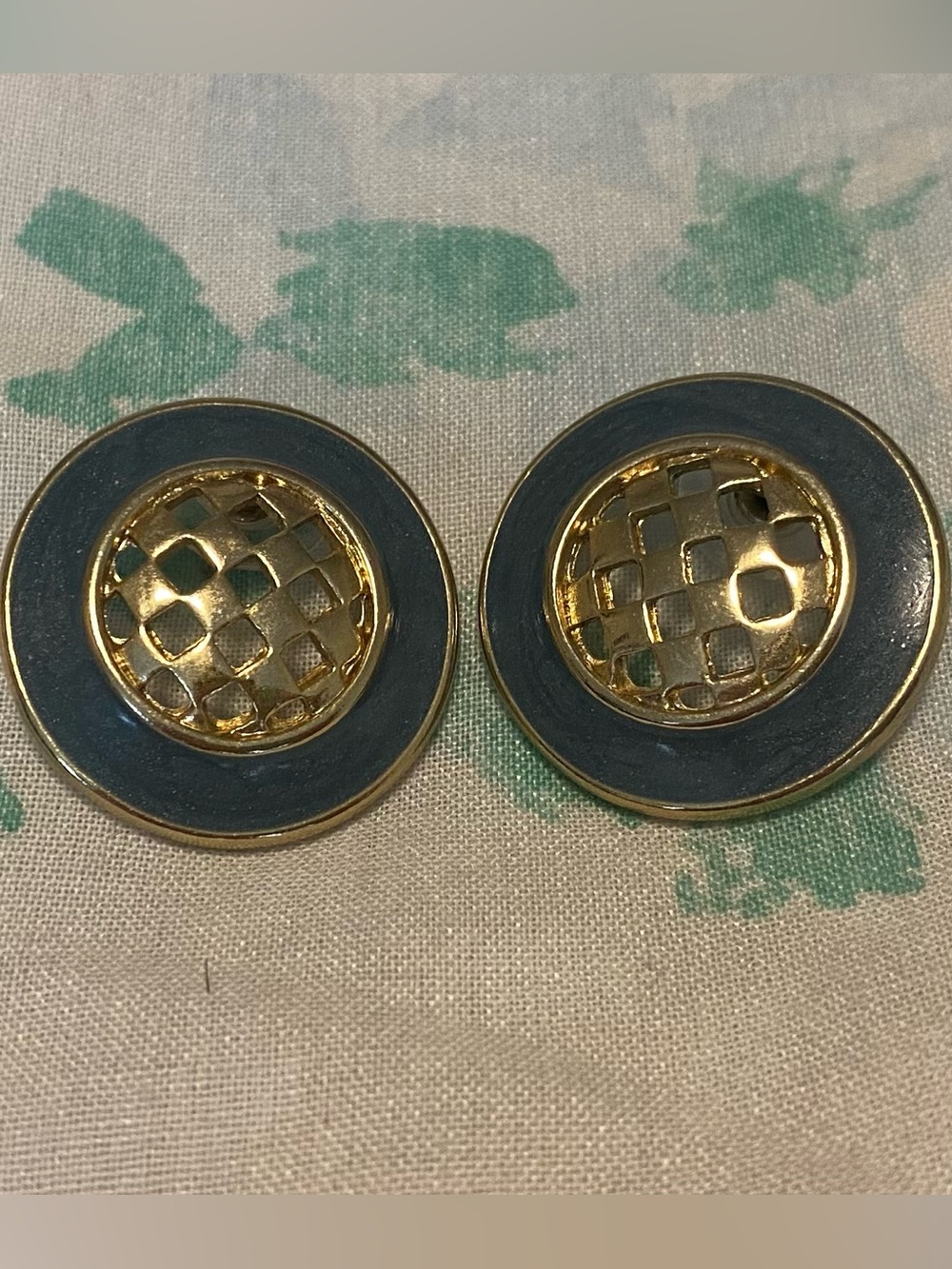 Blue and gold round woven-detail stud earrings